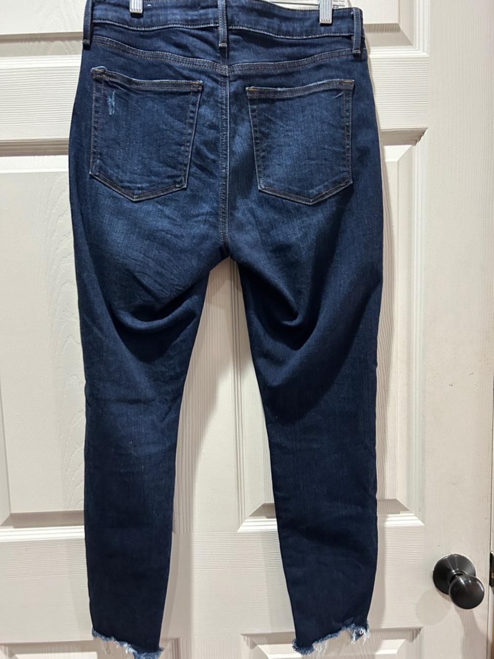 LOFT Curvy Dark Indigo Skinny Jeans with Frayed Hem - Picture 4 of 7